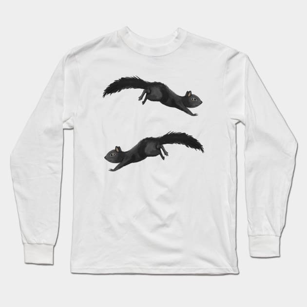 Cute Black Squirrel Watercolor Gouache Paint Pattern Long Sleeve T-Shirt by alinabeska